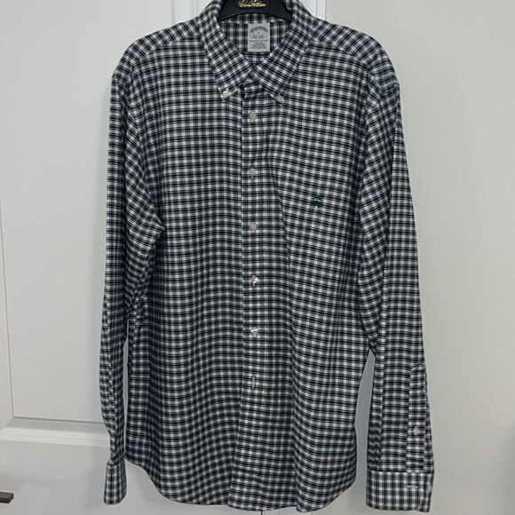 Brooks Brothers non iron Golden Fleece Logo Green Check Plaid supima shirt L - Picture 1 of 4